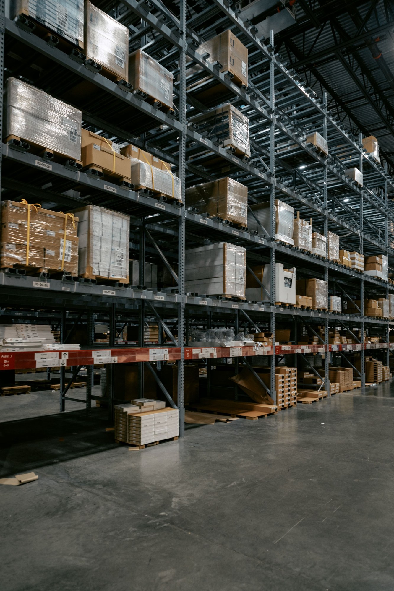 Storage racks and packaged freight inside a warehouse